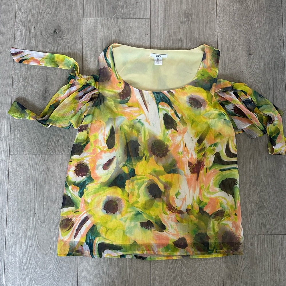 Bar III Multicolor Floral Blouse with Tie Sleeves